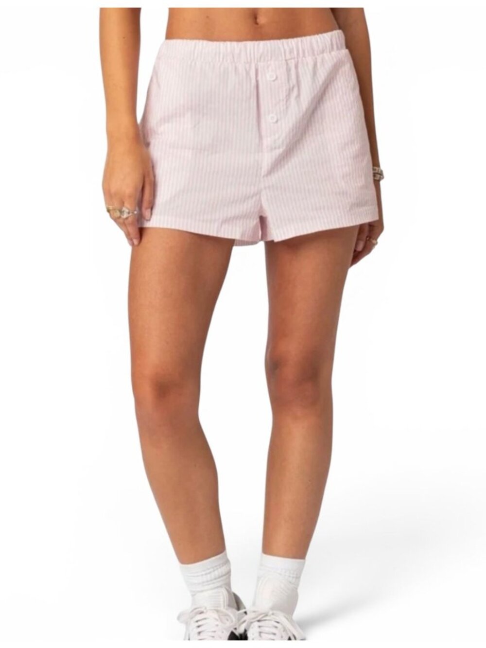 Edikted Pink White Striped Cotton Boxer Shorts Coquette Size S